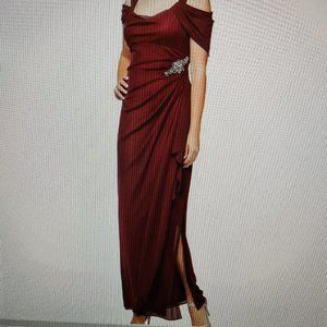 Alex Evenings Cold-Shoulder Dress Side Ruched Skirt